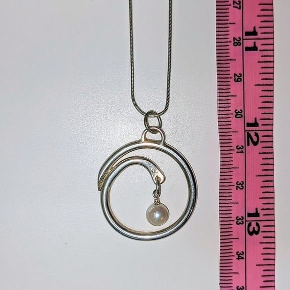 24" Sterling Silver with Pearl Swirl Pendant Necklace - Picture 3 of 6